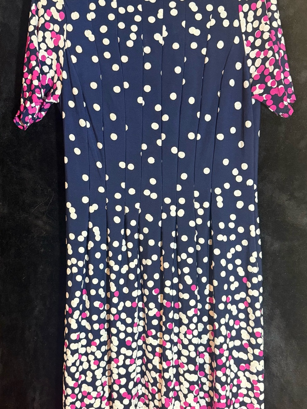 Shelby & Palmer Navy Dress with White Polka Dots and Hot Pink Accents